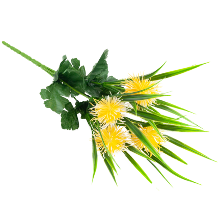 CV31741-2 decorative sprig of grass, leaves, thistle, yellow flower heads