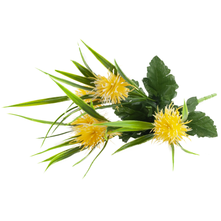 CV31741-2 decorative sprig of grass, leaves, thistle, yellow flower heads