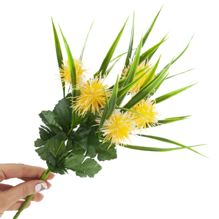 CV31741-2 decorative sprig of grass, leaves, thistle, yellow flower heads