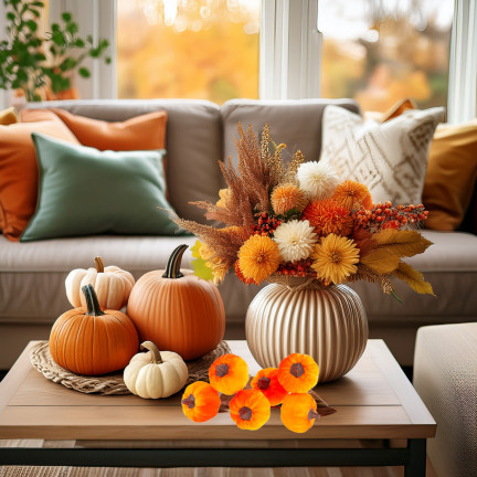 CV36807 Dýně, umělé dýně IN PIKU 6PTS oranžová Dekorativní, ideální pro podzim a Halloween