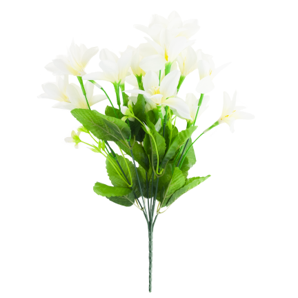 CV38046-1 Saffron Bouquet: 7 sprigs, leaves, grass, white, dense