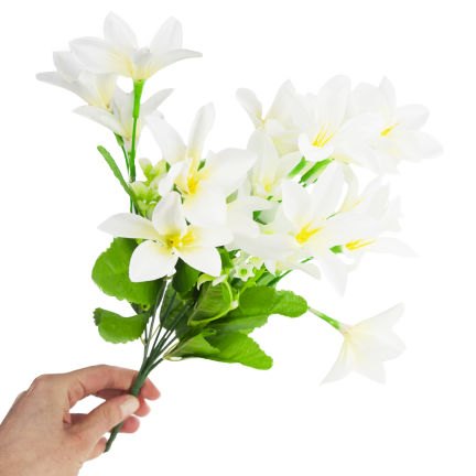 CV38046-1 Saffron Bouquet: 7 sprigs, leaves, grass, white, dense