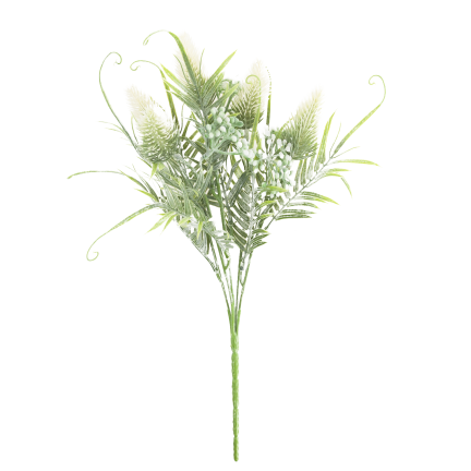 CV38674-1 bouquet of grass stems, thistle leaves, and flower heads x 5, white