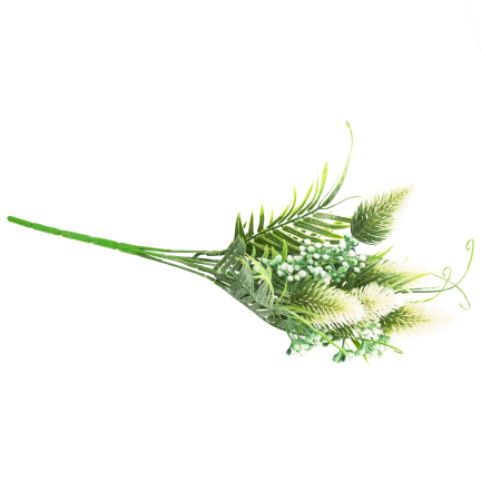 CV38674-1 bouquet of grass stems, thistle leaves, and flower heads x 5, white