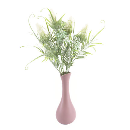 CV38674-1 bouquet of grass stems, thistle leaves, and flower heads x 5, white