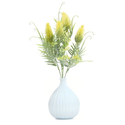 CV38674-2 bouquet of grass stems, thistle leaves, and flower heads x 5, yellow