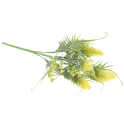 CV38674-2 bouquet of grass stems, thistle leaves, and flower heads x 5, yellow
