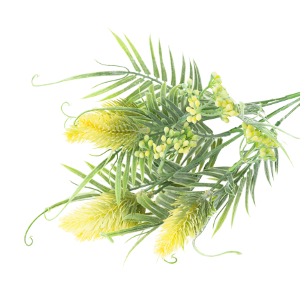 CV38674-2 bouquet of grass stems, thistle leaves, and flower heads x 5, yellow