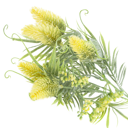 CV38674-2 bouquet of grass stems, thistle leaves, and flower heads x 5, yellow