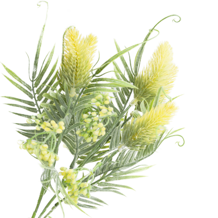 CV38674-2 bouquet of grass stems, thistle leaves, and flower heads x 5, yellow