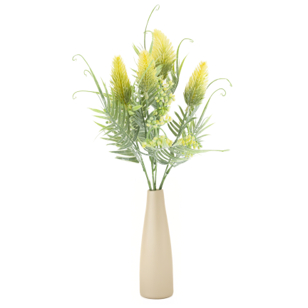 CV38674-2 bouquet of grass stems, thistle leaves, and flower heads x 5, yellow