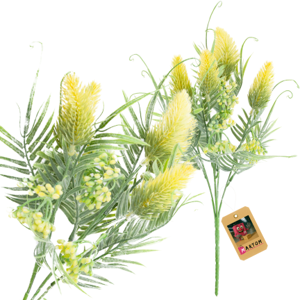 CV38674-2 bouquet of grass stems, thistle leaves, and flower heads x 5, yellow
