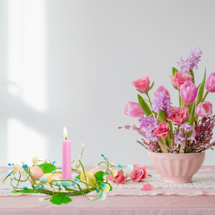 Decorative wreath, Easter decoration, with painted eggs, spring-themed, pastel colors, 23 cm