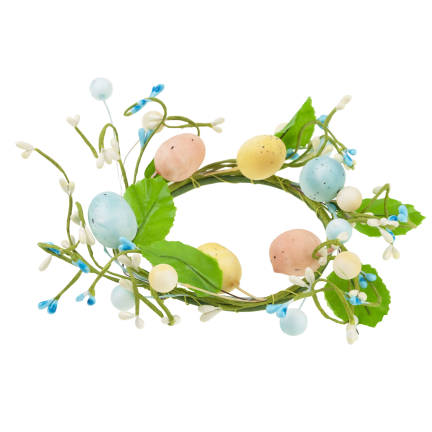Decorative wreath, Easter decoration, with painted eggs, spring-themed, pastel colors, 23 cm