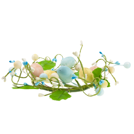 Decorative wreath, Easter decoration, with painted eggs, spring-themed, pastel colors, 23 cm