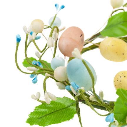 Decorative wreath, Easter decoration, with painted eggs, spring-themed, pastel colors, 23 cm