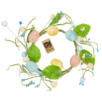 Decorative wreath, Easter decoration, with painted eggs, spring-themed, pastel colors, 23 cm