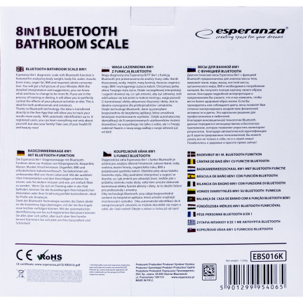 EBS016K ESPERANZA 8IN1 BADEZIMMERWAAGE MIT
BLUETOOTH-FUNKTION B.FIT SCHWARZ