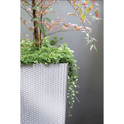 DRTS170-S449 White Rattan Outdoor Planter with Insert, Tall