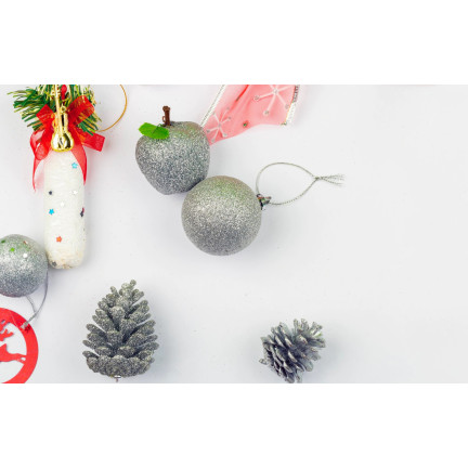 TG61386-1 Christbaumkugeln Apfel-Anhänger Glitzer-Apfel-Ornamente 9St. silber