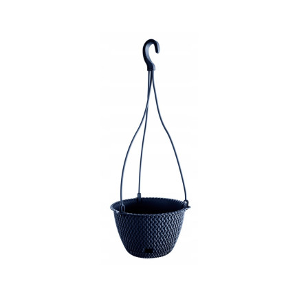 DSPW230-S433 23 cm round anthracite rattan hanging planter with hook, 3 L
