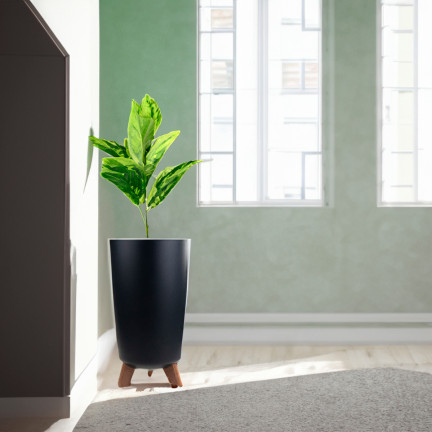 DGTL200-S433 tall anthracite planter with legs, round planter, tall planter with legs, anthracite flower stand, palm tree