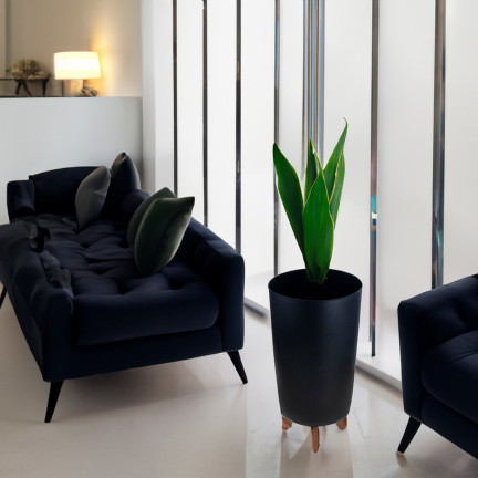 DGTL200-S433 tall anthracite planter with legs, round planter, tall planter with legs, anthracite flower stand, palm tree