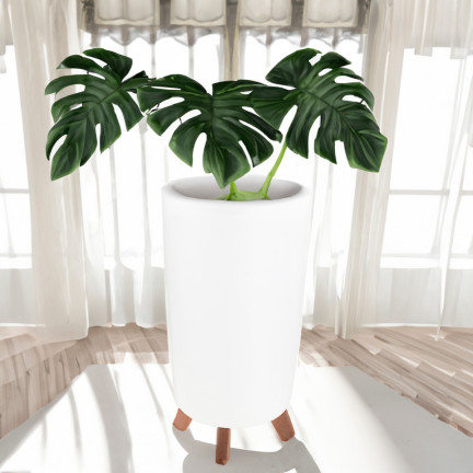 DGTL240-S449 Tall white planter with legs, round tall pot, slim white planter with legs