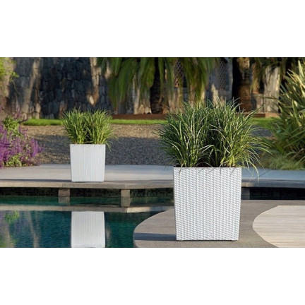DRTS325L-S449 White Square Rattan Planter, White Rato Low Square Planter, Large Square Rattan Balcony Planter