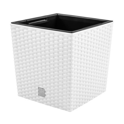 DRTS325L-S449 White Square Rattan Planter, White Rato Low Square Planter, Large Square Rattan Balcony Planter