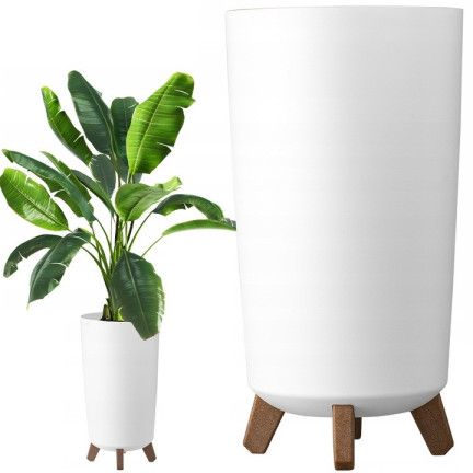 DGTL240-S449 Tall white planter with legs, round tall pot, slim white planter with legs