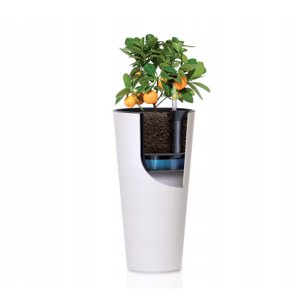 DTUS250S-S449 Tall White Glossy Planter with Insert for Balcony – Tubus Slim Shine Planter