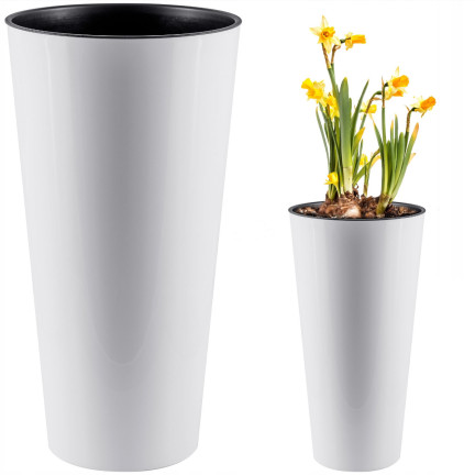 DTUS300S-S449 HOCHTOPF GLÄNZEND WEISS MIT EINSATZTOPF BALKONGARTEN TUBUS SLIM SHINE WEISS