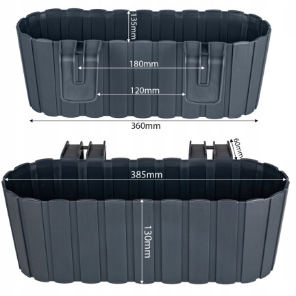 DDECZ400-S433 Oval balcony planter box for railings, with hooks, anthracite