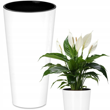 DTUS300S-S449 HOCHTOPF GLÄNZEND WEISS MIT EINSATZTOPF BALKONGARTEN TUBUS SLIM SHINE WEISS