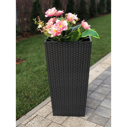 DRTS325-S433 Large Outdoor Rattan Planter, Anthracite, with Insert, Tall