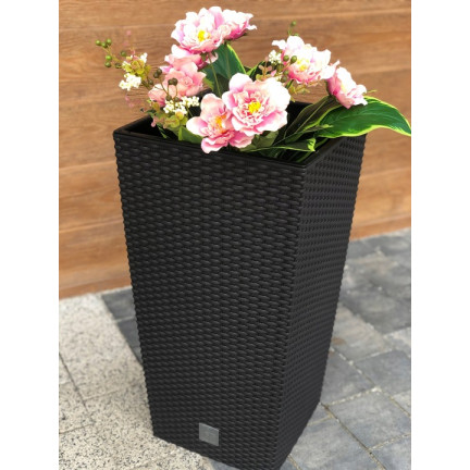 DRTS325-S433 Large Outdoor Rattan Planter, Anthracite, with Insert, Tall