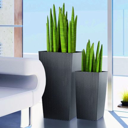 DRTS170-S433 Outdoor Rattan Planter, Anthracite, with Insert, Tall