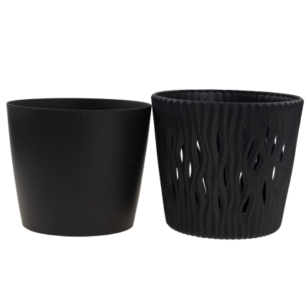 DSR160-S433 Decorative openwork plant pot, 16 cm, sandy anthracite, with a 1.7-liter liner