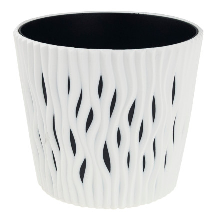 DSR130-S449 White Openwork Round Decorative Planter with White Inner Pot