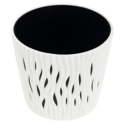 DSR190-S449 BLUMENTOPF DEKORATIVER DURCHBROCHENER TOPF 19CM SANDIG WEISS MIT 3L EINSATZ