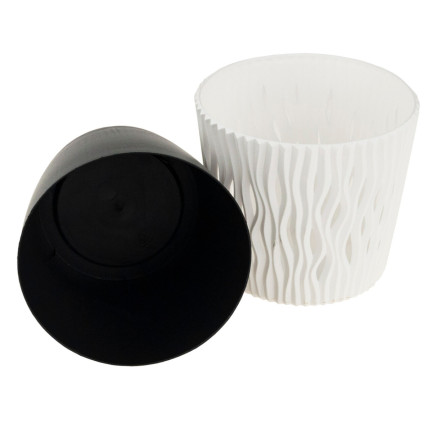 DSR190-S449 BLUMENTOPF DEKORATIVER DURCHBROCHENER TOPF 19CM SANDIG WEISS MIT 3L EINSATZ