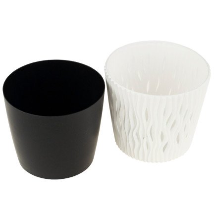 DSR190-S449 BLUMENTOPF DEKORATIVER DURCHBROCHENER TOPF 19CM SANDIG WEISS MIT 3L EINSATZ