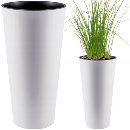 DTUS250S-S449 Tall White Glossy Planter with Insert for Balcony – Tubus Slim Shine Planter