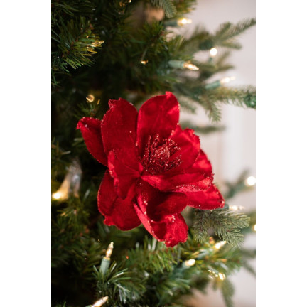 CV09145-3 BETLÉMSKÁ HVĚZDA NA PÍRKU POINSETTIE PŘEVRÁCENÁ BROKÁTOVÁ OZDOBA NA RÁKOSU