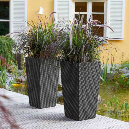 DRTS325-S433 Large Outdoor Rattan Planter, Anthracite, with Insert, Tall