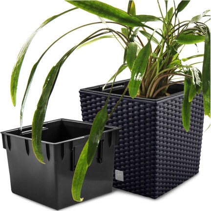 DRTS325L-S433 BLUMENTOPF RATO NIEDRIG GROSS QUADRATISCH RATTAN MIT EINSATZ