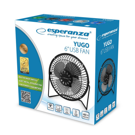 ES21C USB Desk Fan, Powerful, Metal, Black