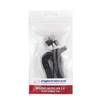 EB176K ESPERANZA MICRO USB 2.0 A-B M/M 1,0M PLOCHÝ OPLETENÝ KABEL ČERNÝ