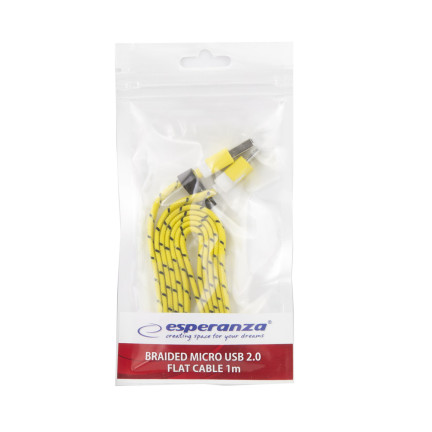 EB176Y ESPERANZA MICRO USB 2.0 A-B M/M 1,0M PLOCHÝ OPLETENÝ ŽLUTÝ KABEL